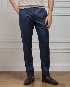 Stefano Ricci Blue trousers in wool and silk with a metallic logo M1T4100022C102HA