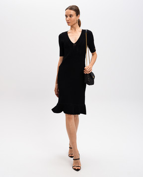 Twinset Black ribbed midi dress with metallic logo 242TT3120