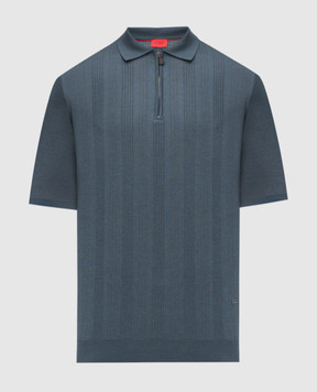 ISAIA Grey wool, silk and cashmere polo shirt with logo emblem MG8348Y0503