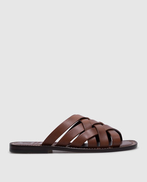 Brunello Cucinelli Brown leather braided flip-flops MZUELBM326