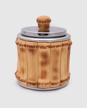 Lorenzi MIlano Container for sanitary products made of cotton with bamboo root decoration 101717