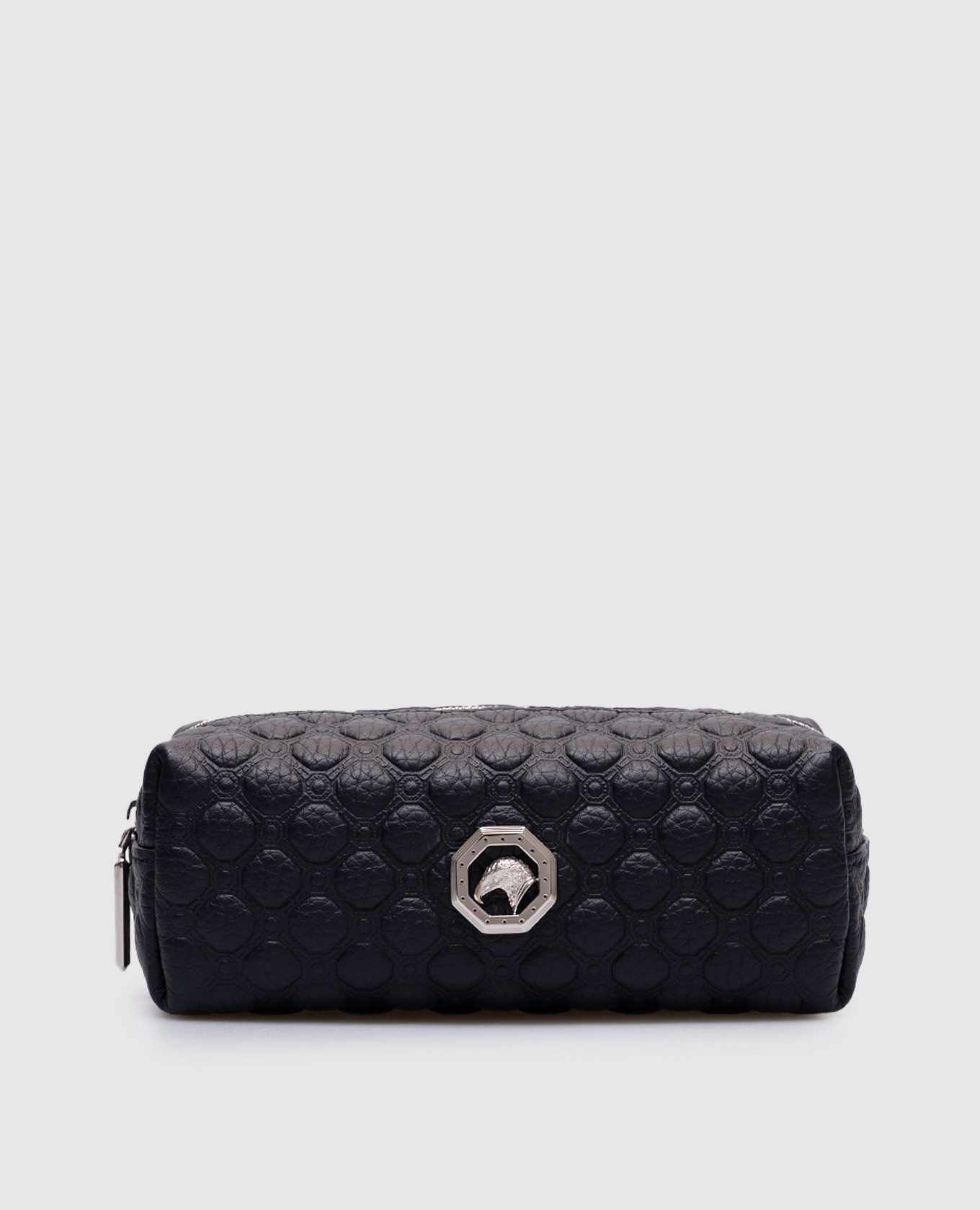 

Blue leather cosmetic bag in a pattern with logo emblem Stefano Ricci