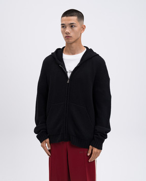 Palm Angels Black hooded cardigan with wool and cashmere PMHU023F25KNI001