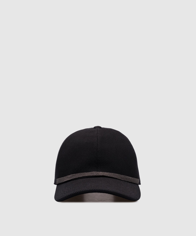 Brunello Cucinelli - Black linen cap with monil chain MCAP91009