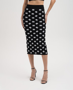 Dolce&Gabbana Black midi skirt with logo monogram jacquard pattern FXO02TJAIK3