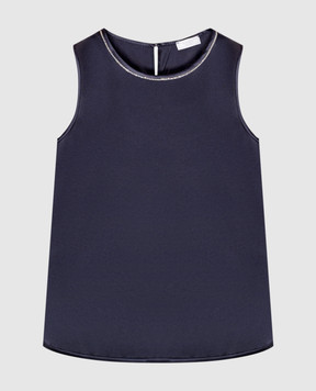 Peserico Blue silk top with monil chain S08893D02372