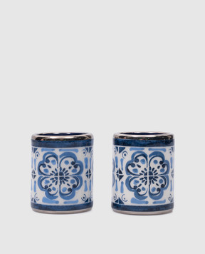 Dolce&Gabbana A set of white porcelain napkin rings in the Blu Mediterraneo print TCGS06TCAEM