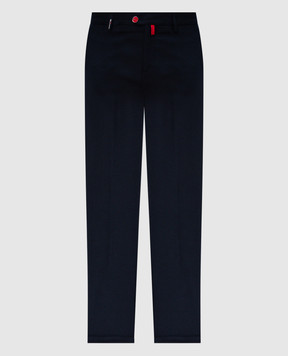 Kiton Blue wool trousers with logo embroidery UFPPEK0123E