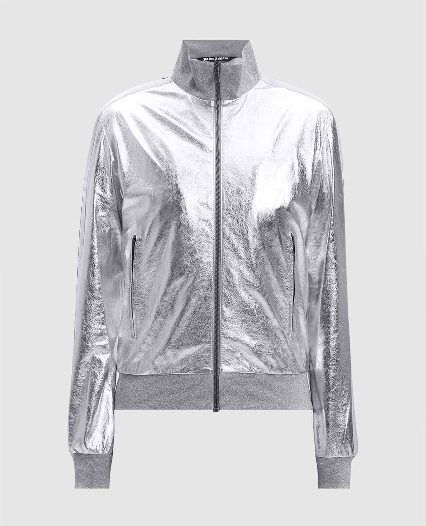 Silver leather jacket with logo print palm angels