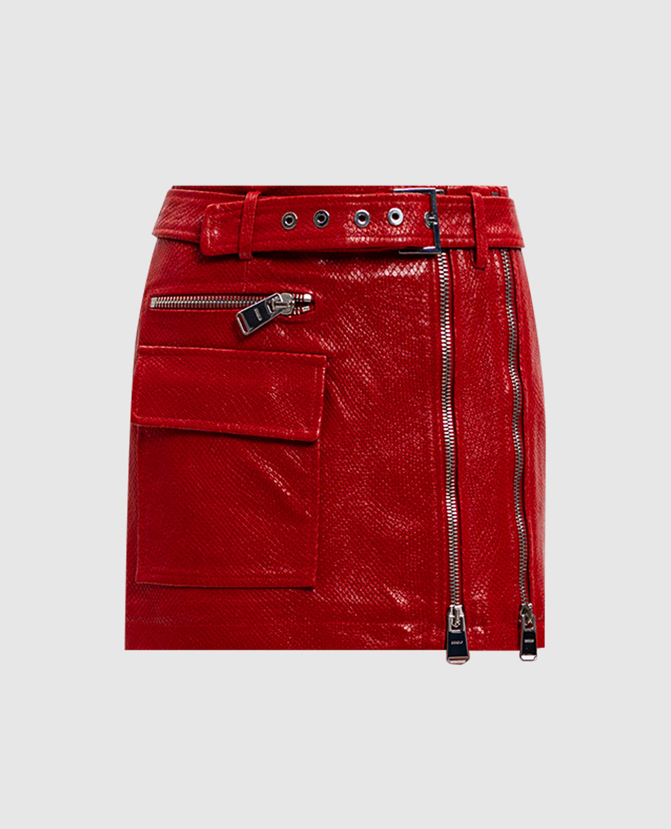 

Red leather mini skirt with reptile leather embossing Dondup