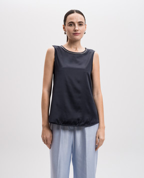 Peserico Blue silk top with monil chain S08893D02372