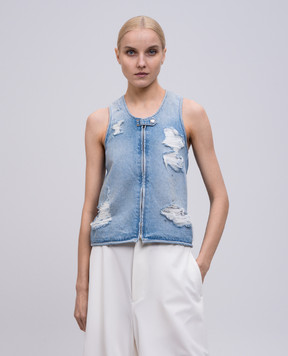 Maison Margiela MM6 Blue denim vest with holes S62FB0072M30018