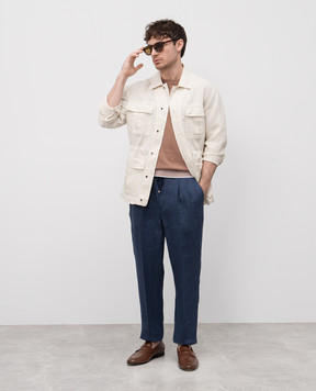 Peserico Beige Sahara linen jacket with logo patch R52230T002622