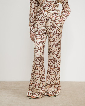 AERON Beige satin pants GEODE with printed silk GEODE