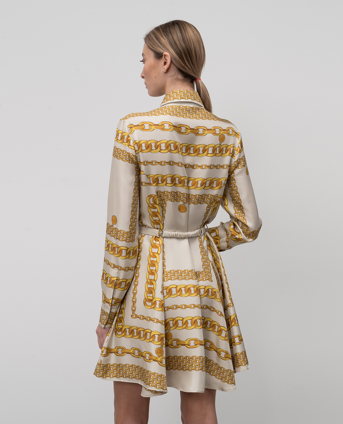 Beige printed silk shirt dress Versace 4