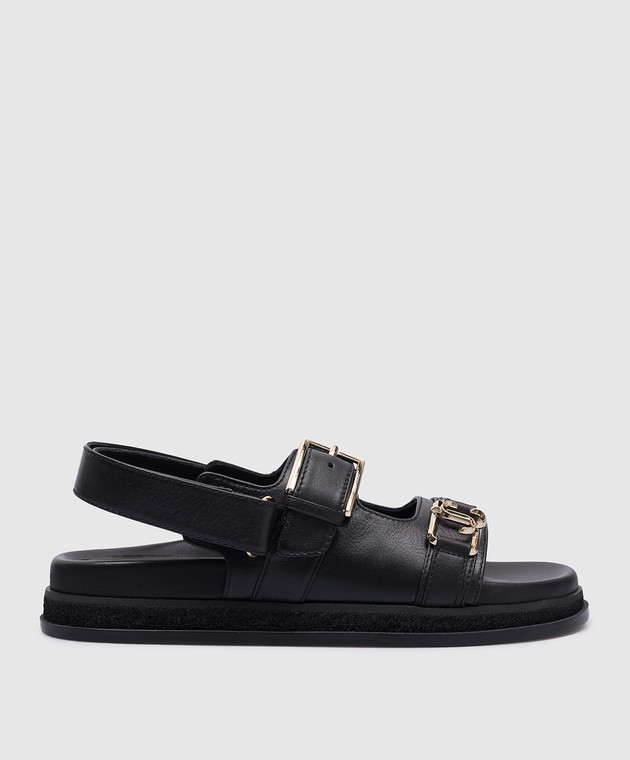 Jimmy Choo - Elyn logo sandals in black leather ELYNFLATCJH - shop