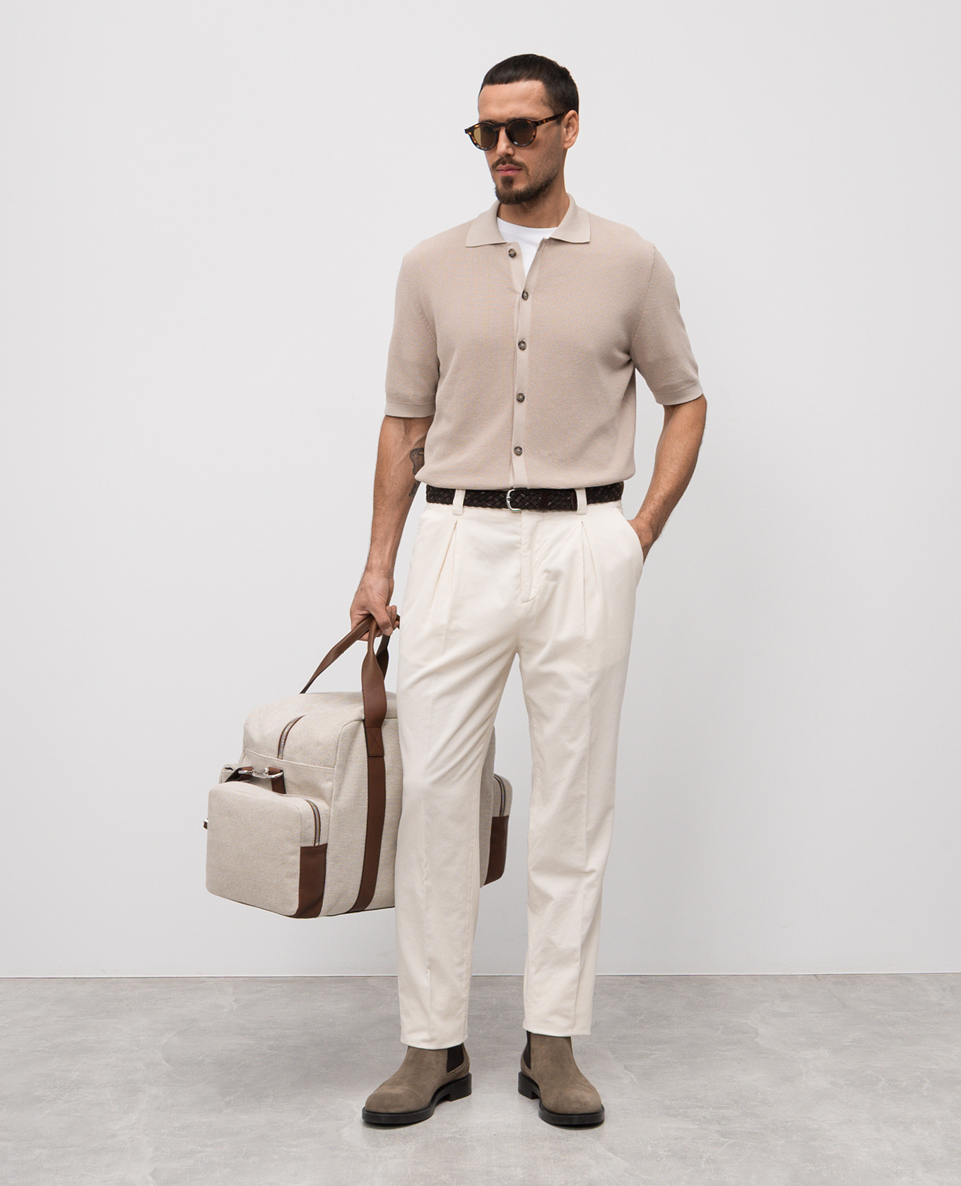 Beige corduroy pants with logo Brunello Cucinelli 2