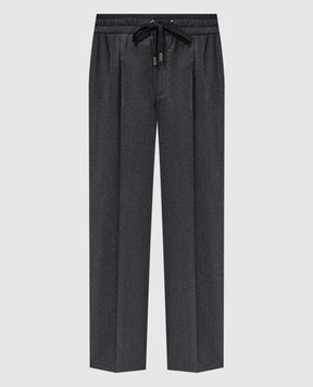 Dolce&Gabbana Gray wool trousers with logo patch GP0D7TGI251