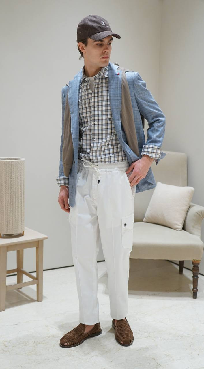 

White checkered shirt with a patch ISAIA