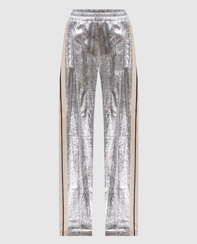 Palm Angels Silver leather pants with stripes PMJB016F24LEA001