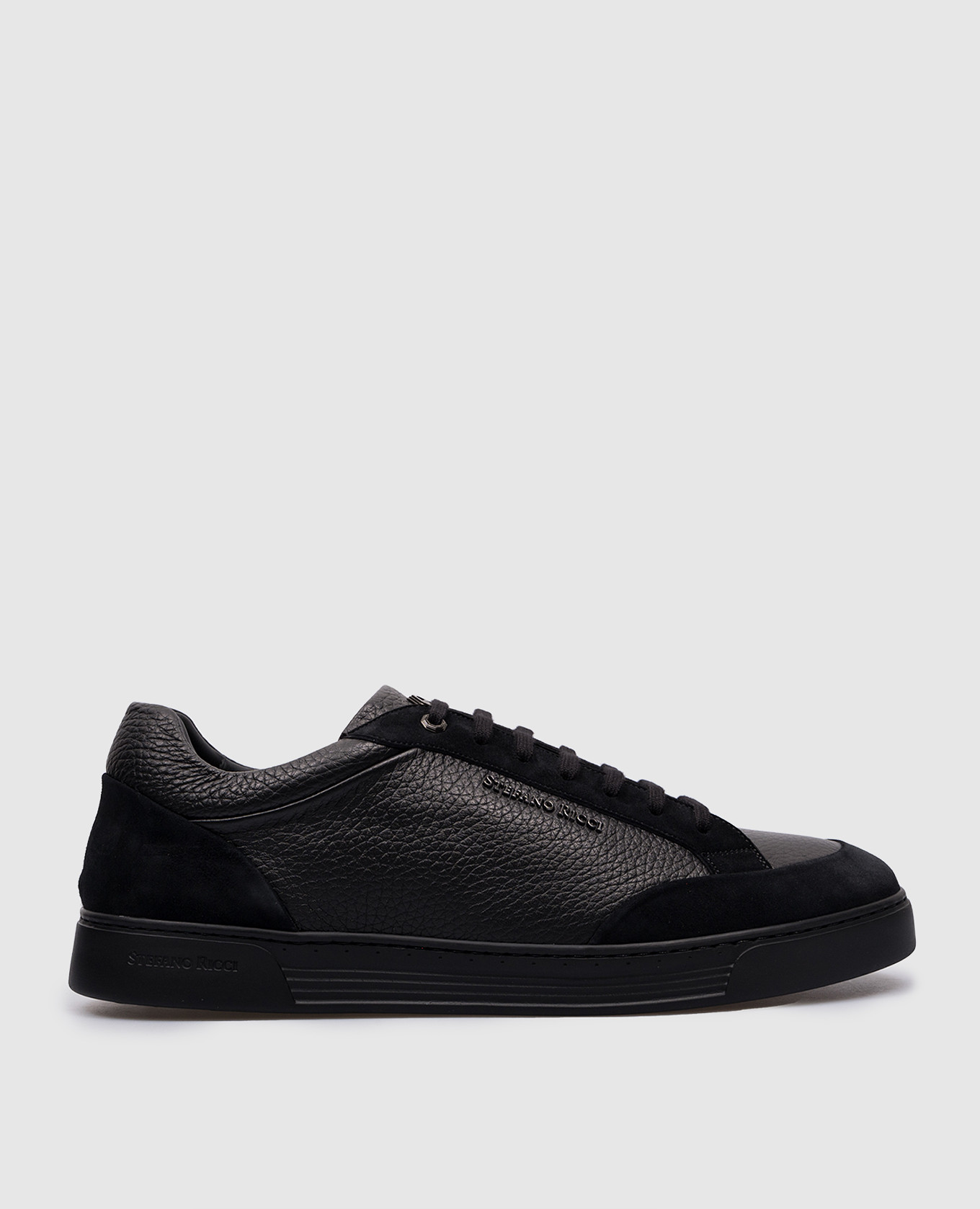 Black leather sneakers with metallic logo stefano ricci