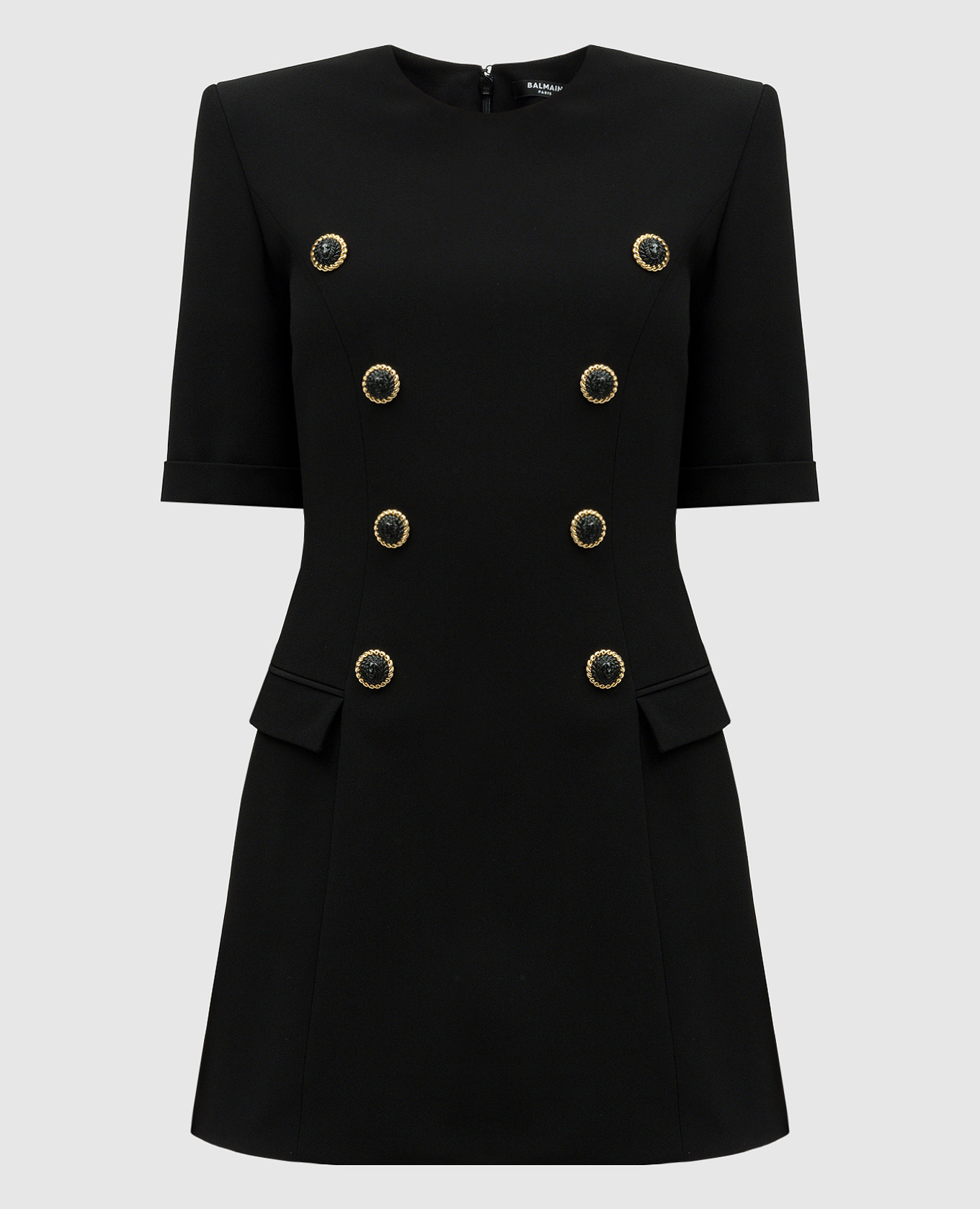 

Black mini dress with branded buttons Balmain