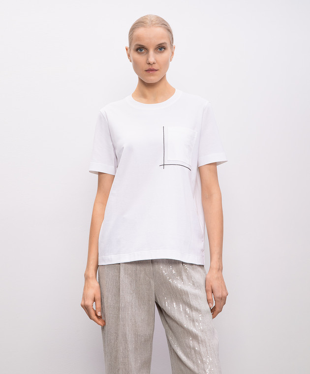 Tシャツ・カットソー BRUNELLO CUCINELLI T-shirt Monile White M0T81HA800 Brunello Cucinelli - White T-shirt with a monil chain