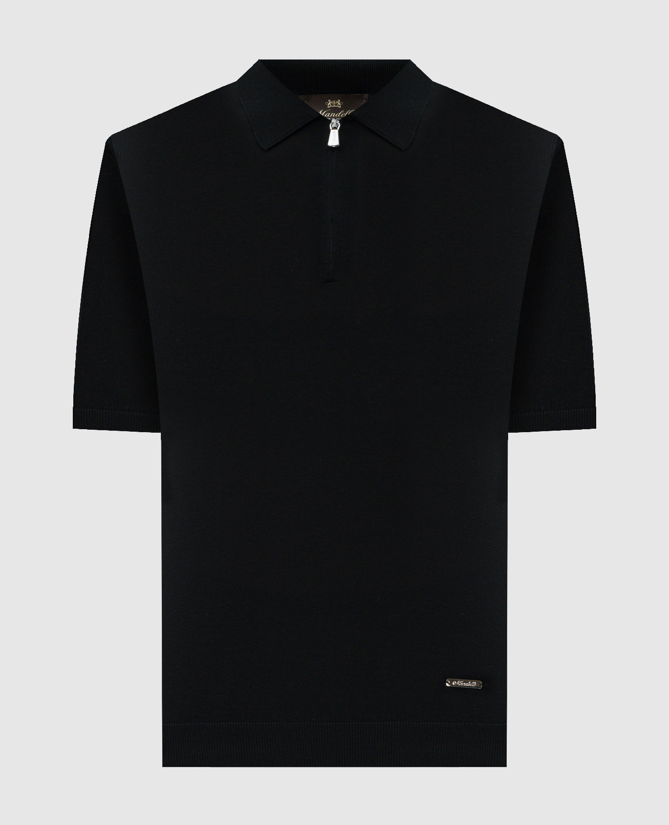 

Black silk polo shirt with metal logo plate Enrico Mandelli