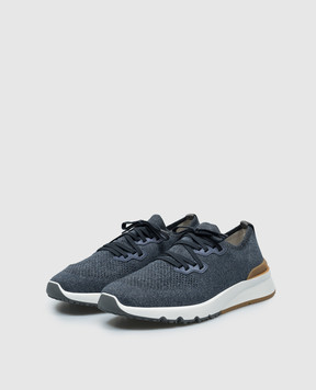 Brunello Cucinelli Blue melange sneakers with textured logo MZUKISO250
