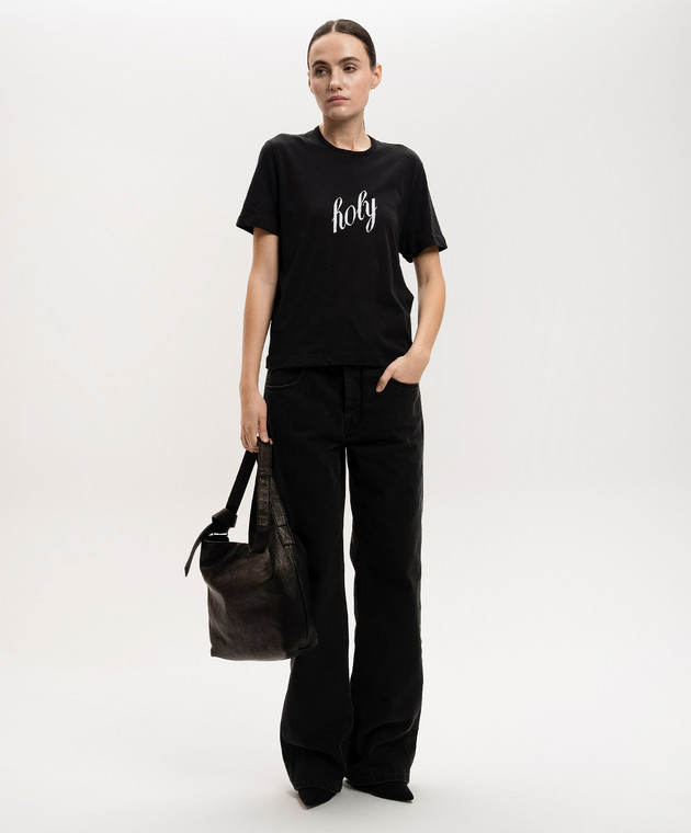 Ann Demeulemeester Tシャツ 黒 ブラック S Ann Demeulemeester - Black T-shirt with Holy print