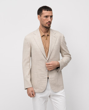 Stefano Ricci Beige wool, silk and linen patterned jacket M1RMGD22TALP49HA