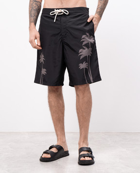 Palm Angels Black palm tree print swim shorts PMFD017S25FAB003