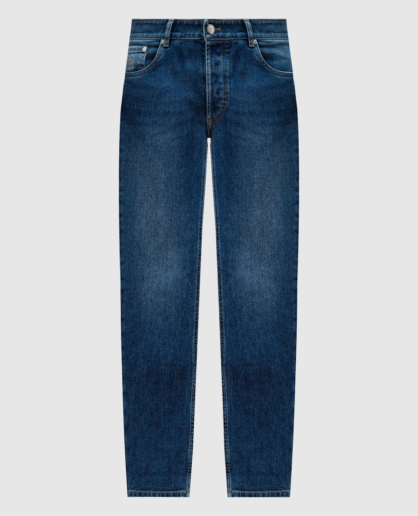 Blue distressed jeans with logo Brunello Cucinelli