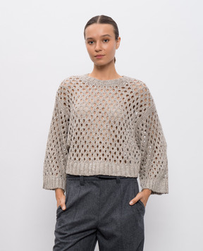 Brunello Cucinelli Beige openwork sweater with silk and linen MEA338200