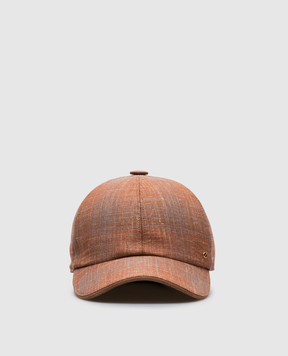 Stefano Ricci Brown wool, silk and linen checkered cap MCV51SB08ELP52HA
