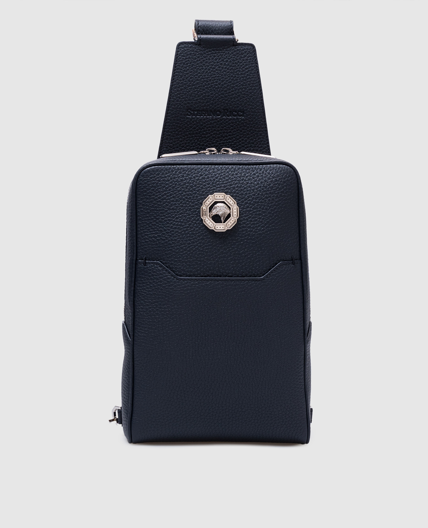 

Blue leather sling bag with emblem Stefano Ricci