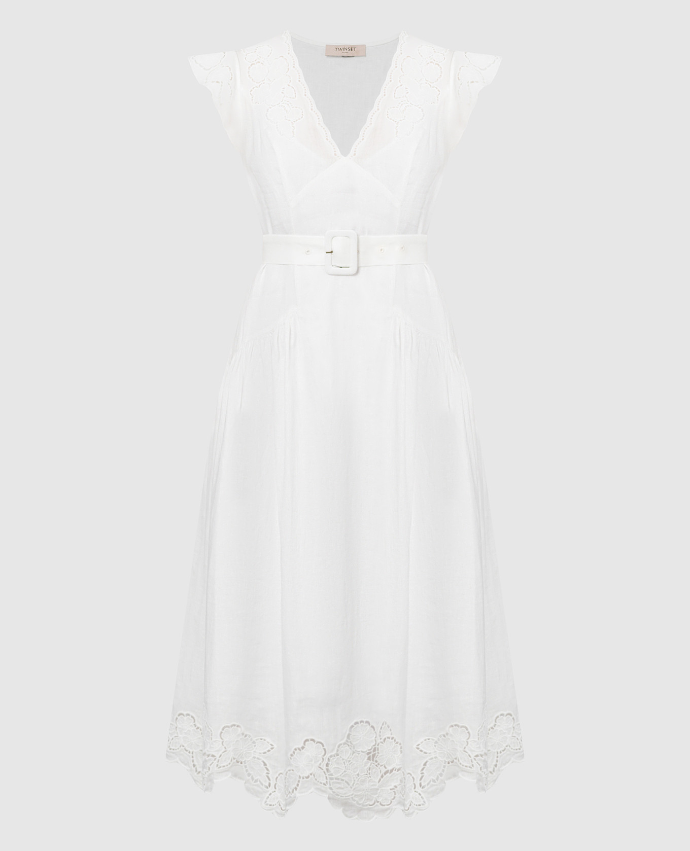 

White midi dress with Richelieu embroidery Twinset