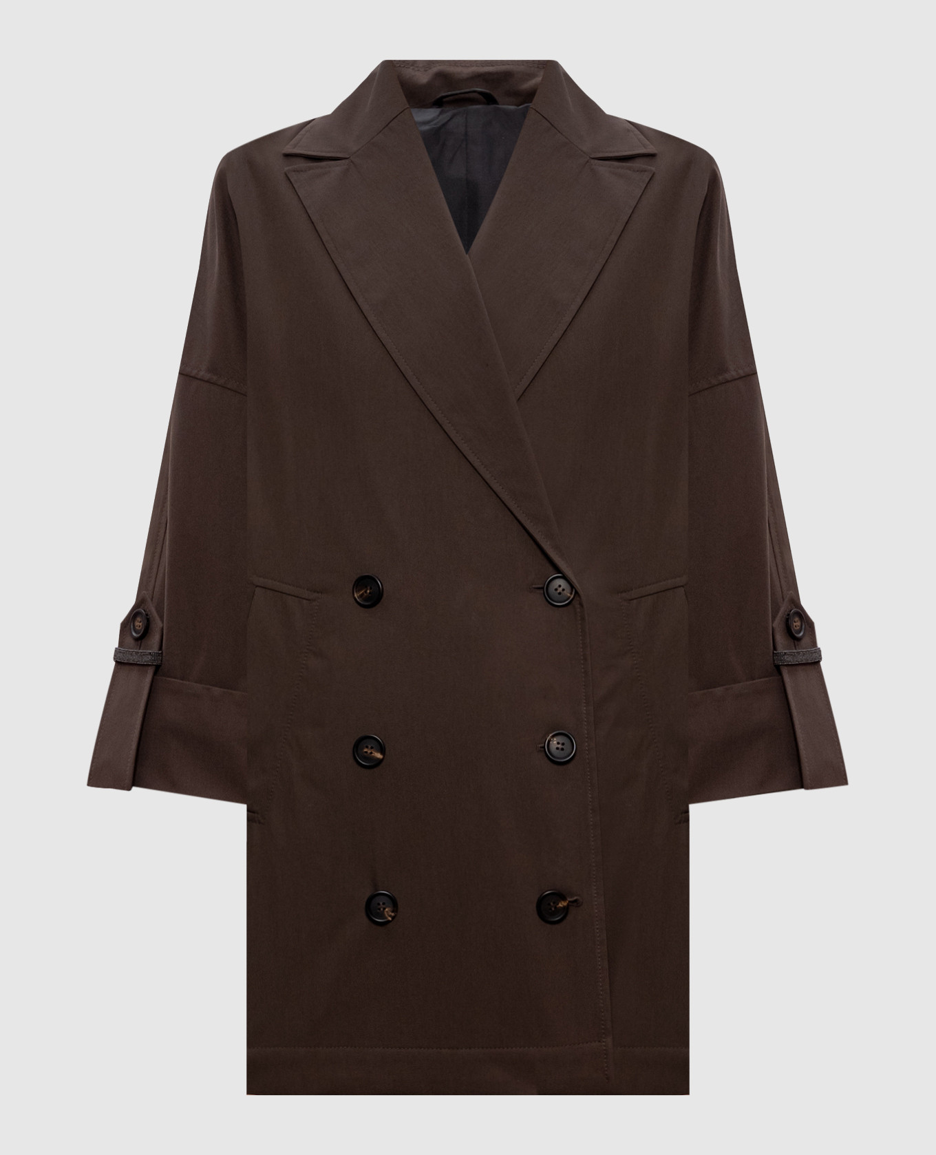 

Brown double-breasted coat with monil chain Brunello Cucinelli