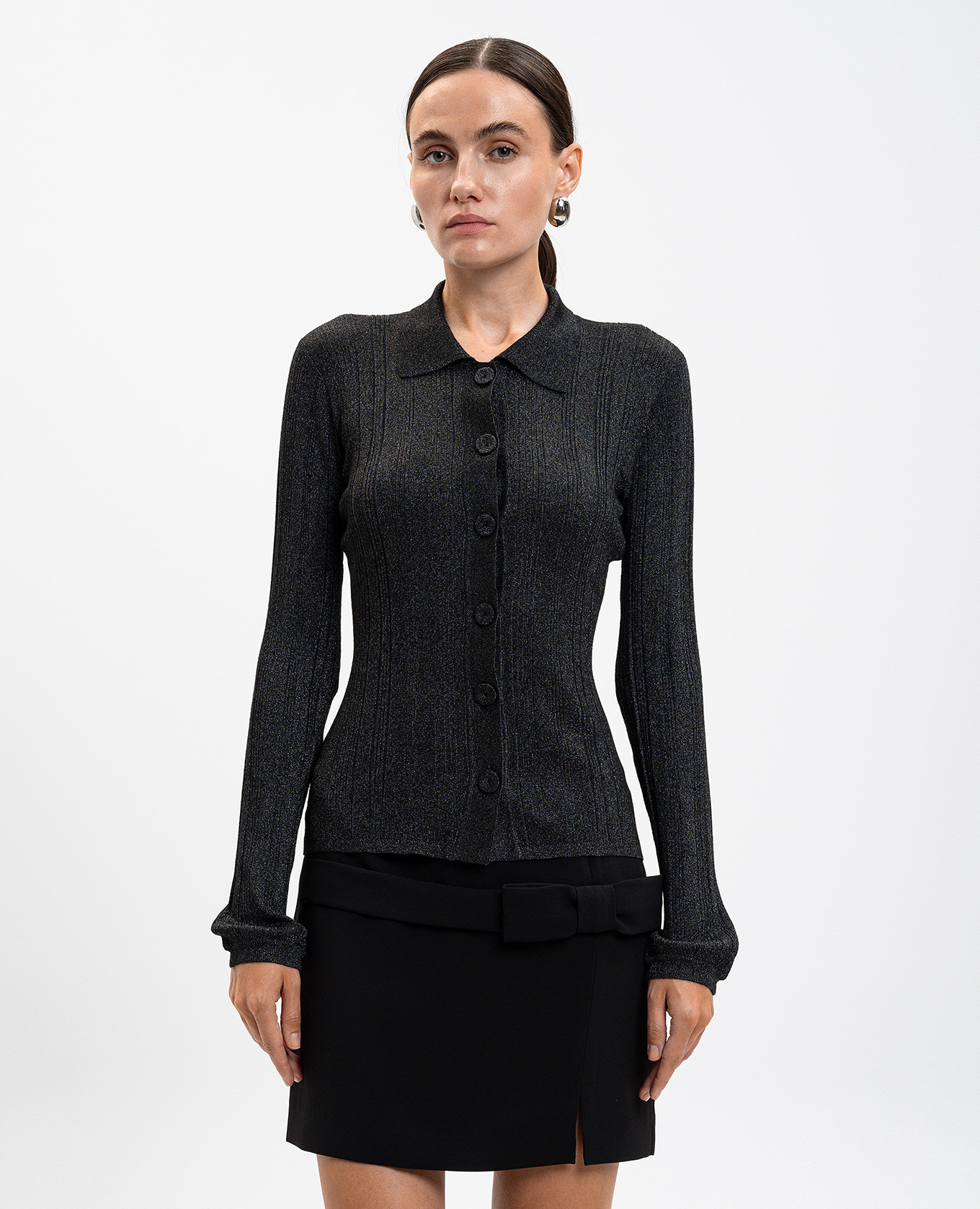 

Black ribbed cardigan with lurex Twinset