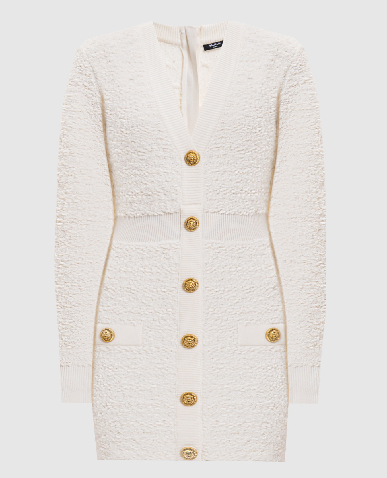 White tweed mini dress with branded accessories Balmain