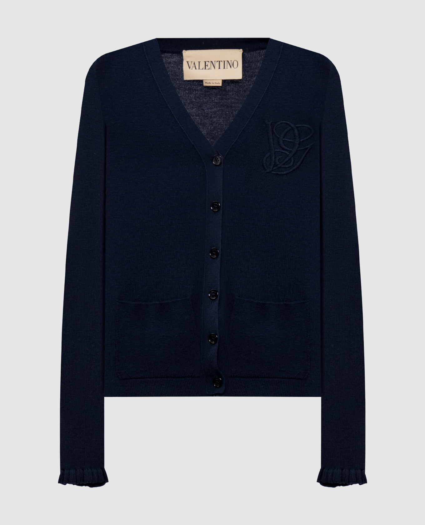 Blue wool cardigan with logo monogram Valentino