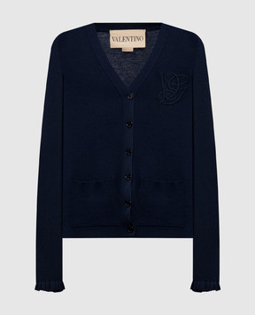 Valentino Blue wool cardigan with logo monogram 7B3KA12M9H7