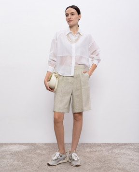 Peserico Green linen shorts with lapels P04083Z02629