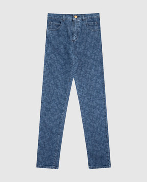 Balmain Children's blue jeans with branded print BX6R50D00381214
