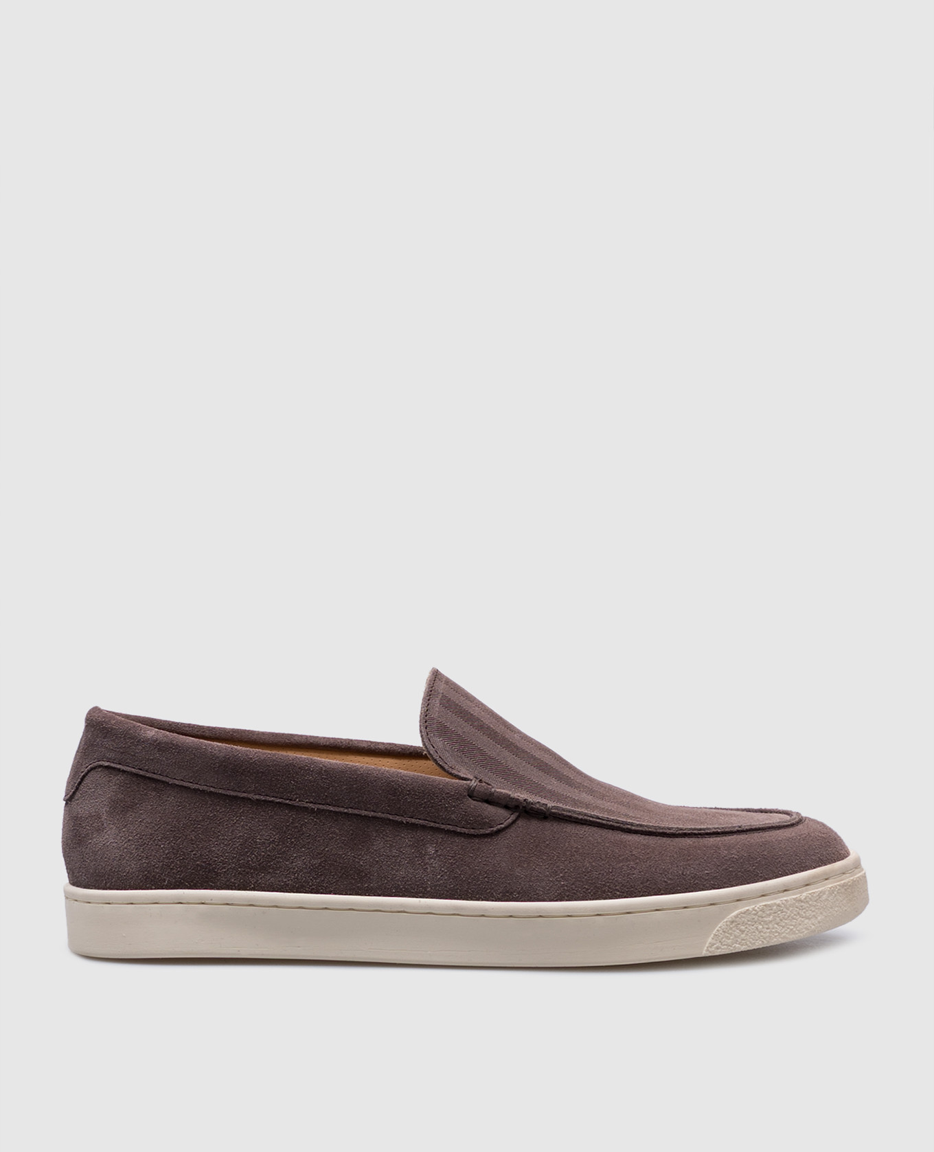 Grey suede loafers with logo emblem pattern Brunello Cucinelli