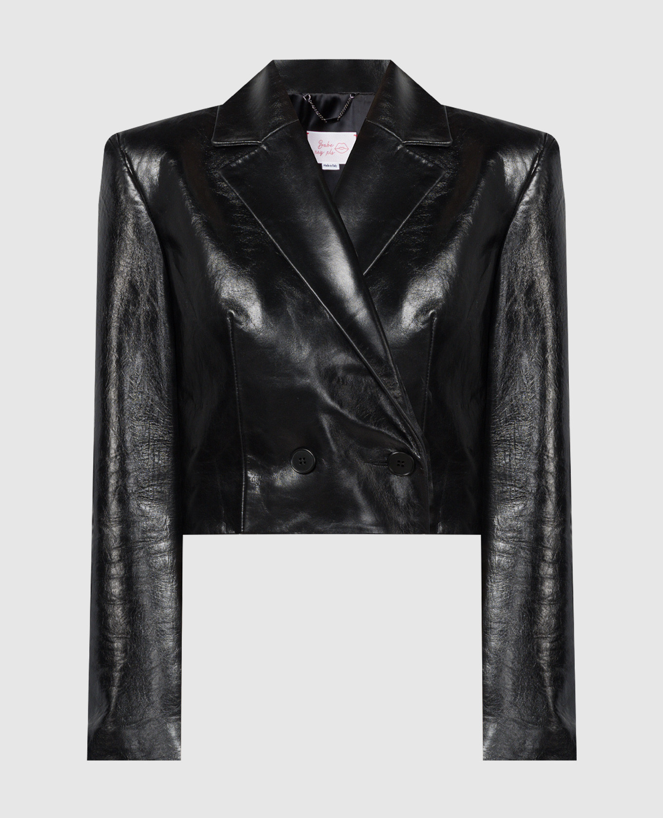 

Black double-breasted glossy leather jacket Babe Pay Pls, Черный