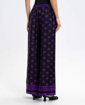 Dolce&Gabbana Black silk trousers with monogram logo pattern FTAMPTHI1Z7