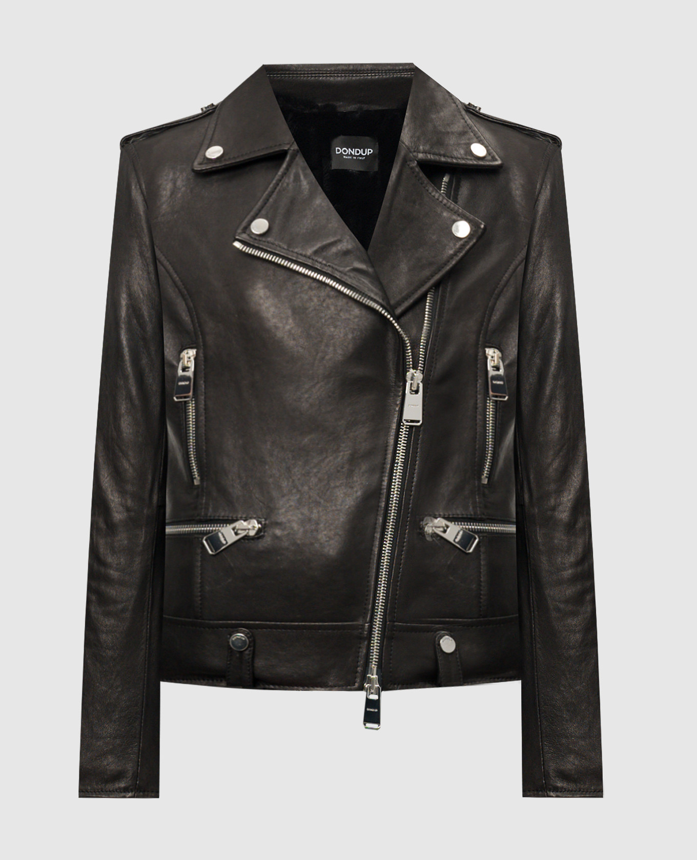 Black leather jacket with fur dondup