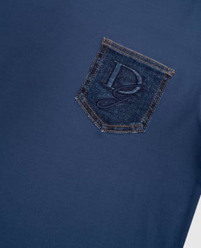 Dolce&Gabbana Children's blue T-shirt with textured embroidery of the monogram logo L4JTIJG7O3G812+