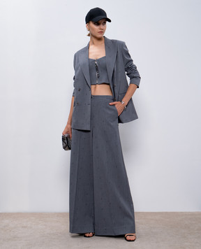 Twinset Gray palazzos with branded embroidery 242AM2043